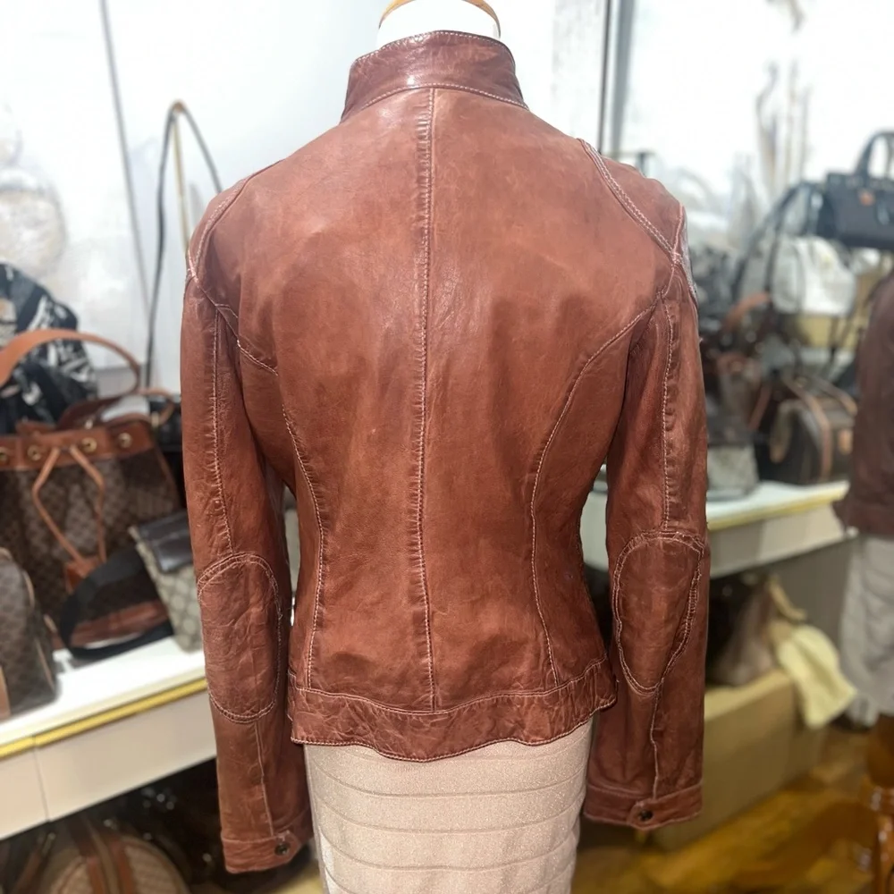 Vintage LULU BRAVO Leather Motorcycle Jacket Brown Vtg - Picture 3 of 11